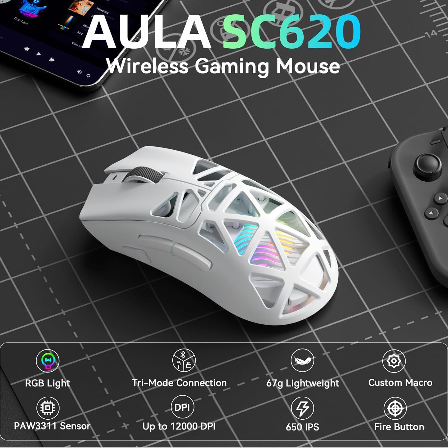 AULA SC620 새로운 게이밍 마우스 유선/블루투스 - Esports Gaming Mouse Weight Adjustable 리뷰 및 가격